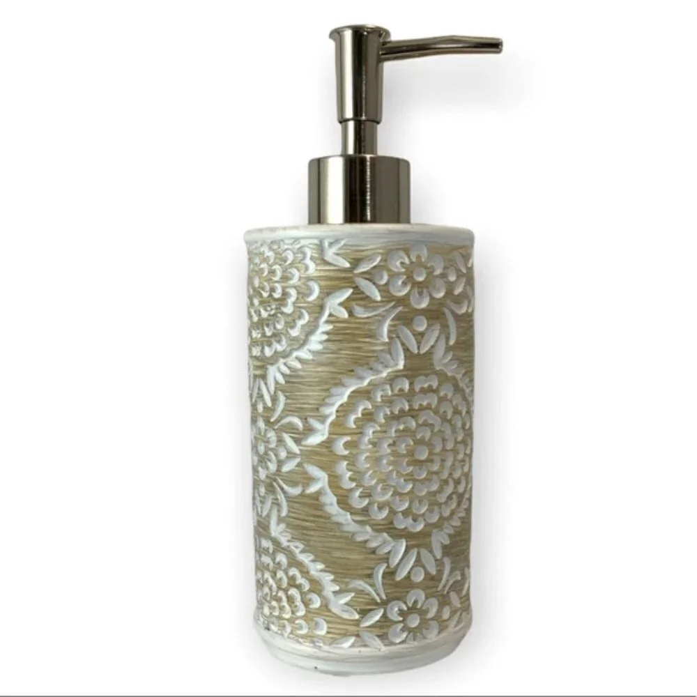 Elite Khaki 3 Piece Bathroom Vanity Accessory Set Tan/Beige White